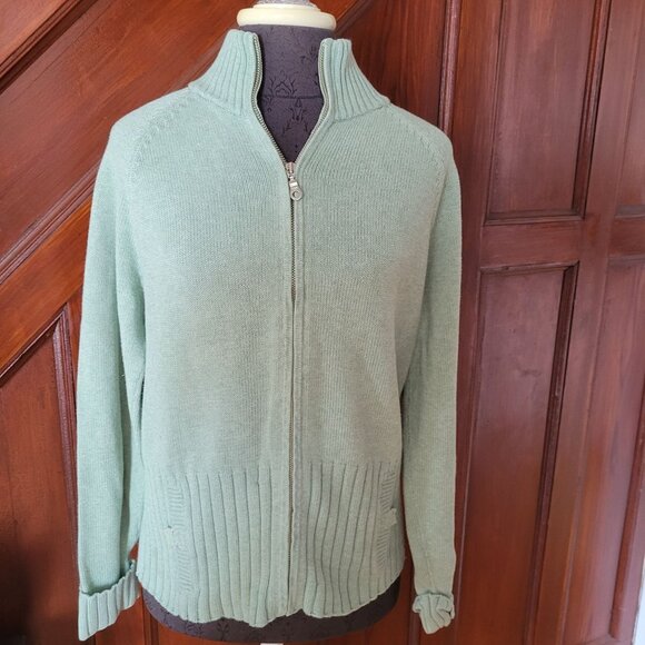Bass Womens Mint Green Full-Zip Cotton Cardigan Sweater L - Picture 1 of 6